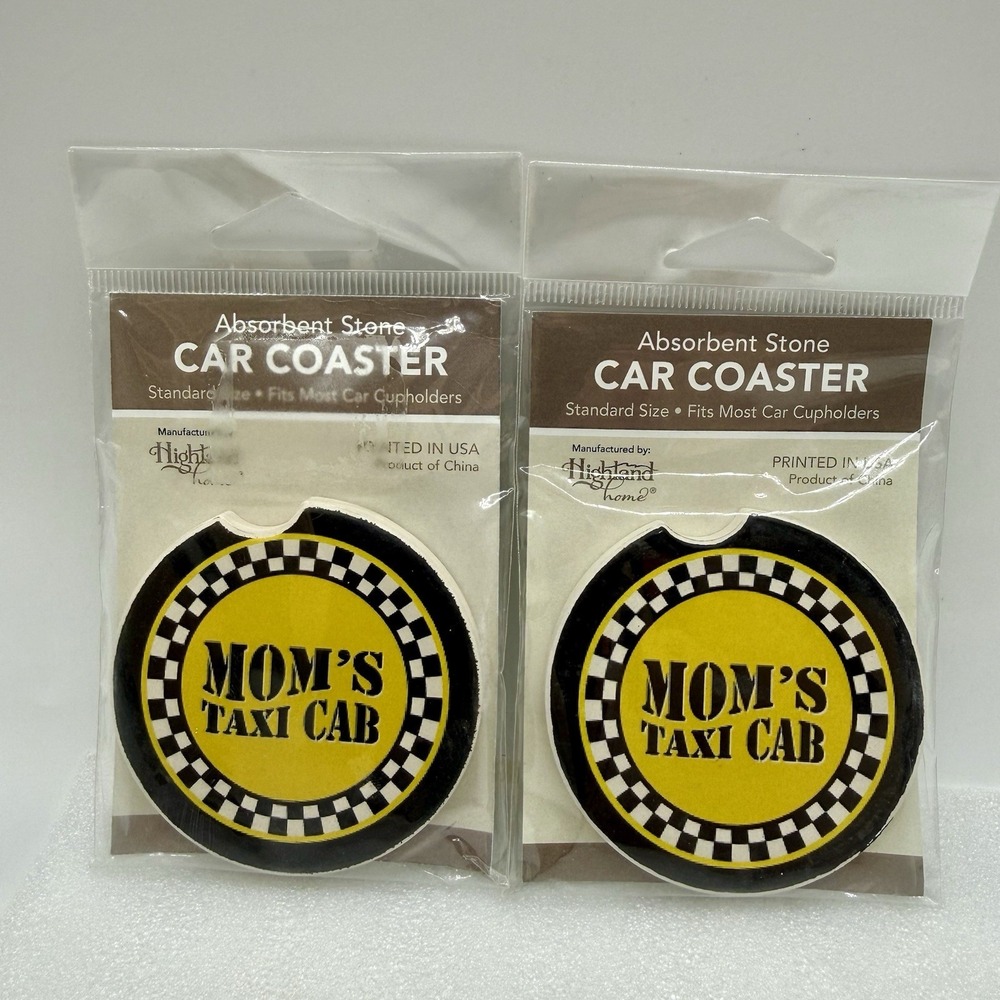 Highland Home Absorbent‎ Stone Car Coaster Mom's Taxi Cab Lot Of 2